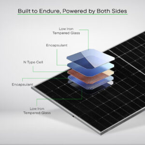 Talli Solar – 570Wp 144Cells 24 Volts TOPCON N-Type Framed Dual Glass Bifacial Non-DCR Solar Module